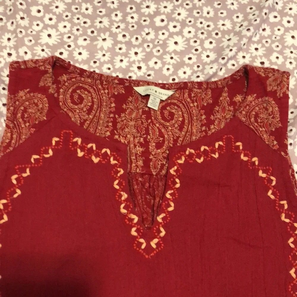 Lucky Brand Embroidered Woven Mix Tank Blouse Womens Size M - Picture 4 of 13